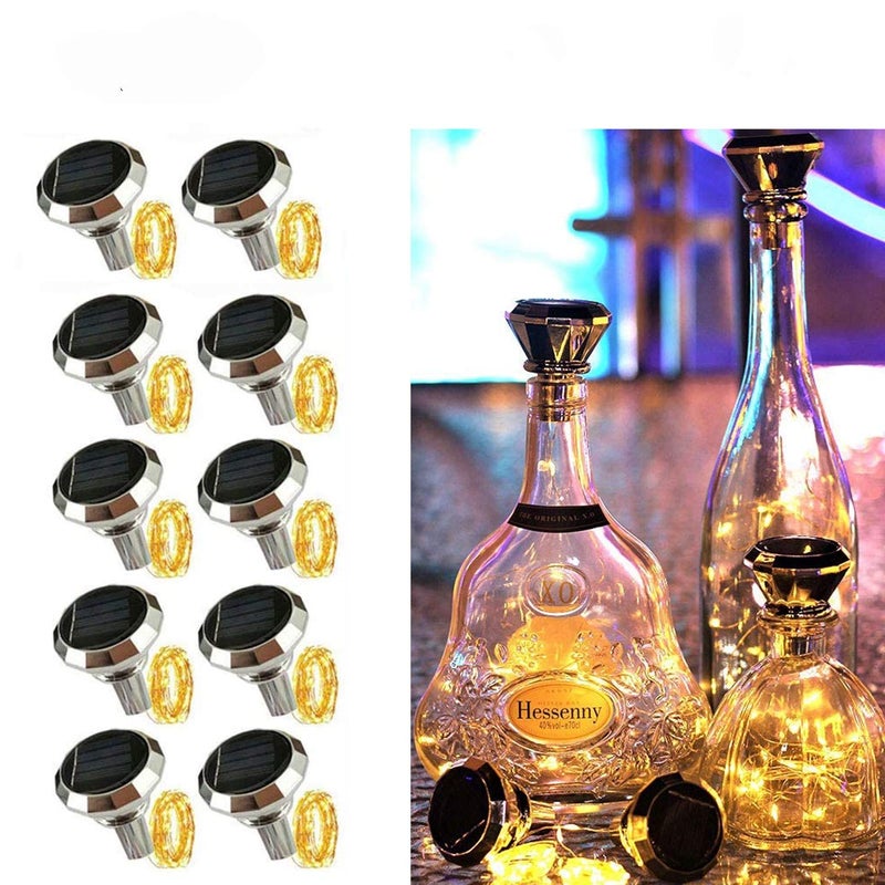 ANGMLN Solar Diamond Shaped Wine Bottle Cork Lights 10 Pack 20LED Solar String Fairy Lights Outdoor Waterproof for Wedding Holiday Garden Patio Pathway Bar Concert Outdoor Decorative (Multicolor) - Image 1